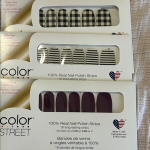 Color Street Black Plaid, Black Stripe & Deep Plum Nail Strips 3 total pkgs